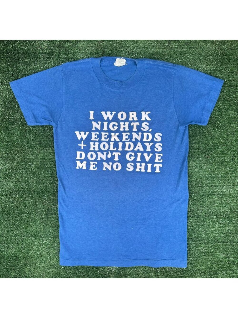 Vintage 80s Funny Work Humor T-Shirt Blue S Single Stitch Edgy Sarcasm Skater